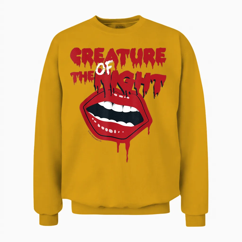 Rocky Horror Show the Creature of the Night Mouth T-Shirt, Black Unisex Sweatshirt in Gold