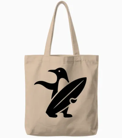 Penguin Surfer Silhouette Surfing Minimalist Tote Bags - Natural