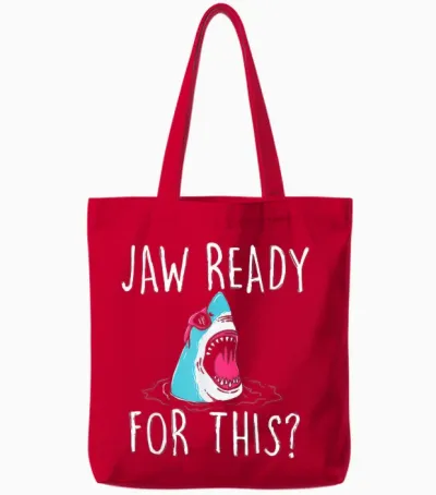 Jaw Ready for This - Funny Shark Lover Ocean Wildlife Tote Bags - Red