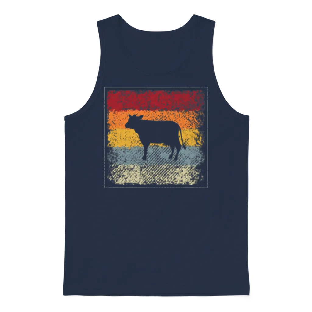 Cow Retro โ Farm & Country Gift Unisex Tank Top - Navy