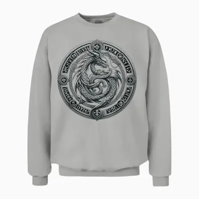 Nordic Dragon Mythical Viking Runes Tribal Celtic Dragon Unisex Sweatshirt - Ash