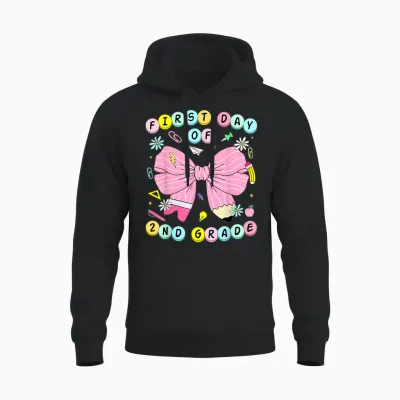 First Day of 2nd Grade Girls Coquette Back to School Unisex Hoodie - Black
