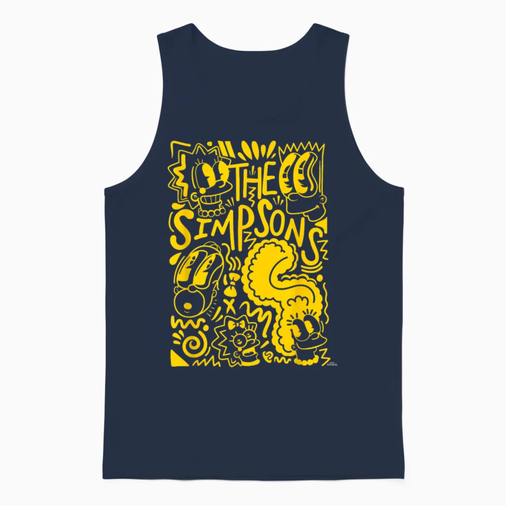 The Simpsons Homer Marge Lisa Bart Maggie Doodle T-Shirt Small Unisex Tank Top in Navy