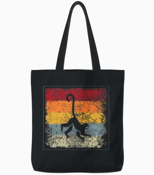 Monkey Retro Tote Bags in Black