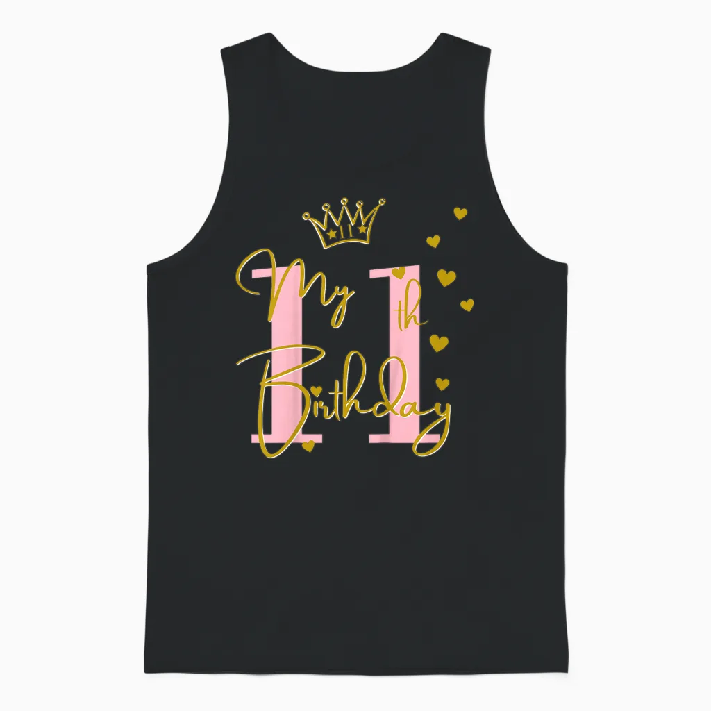 Mädchen-Outfit Zum 11. Geburtstag, Niedlich, 11 Jahre Alt, Rosa Unisex Tank Top in Black