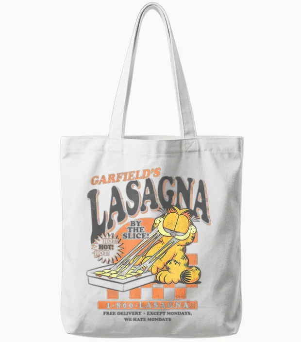 Garfield Vintage by the Slice Garfield's Lasagna Tote Bags in White