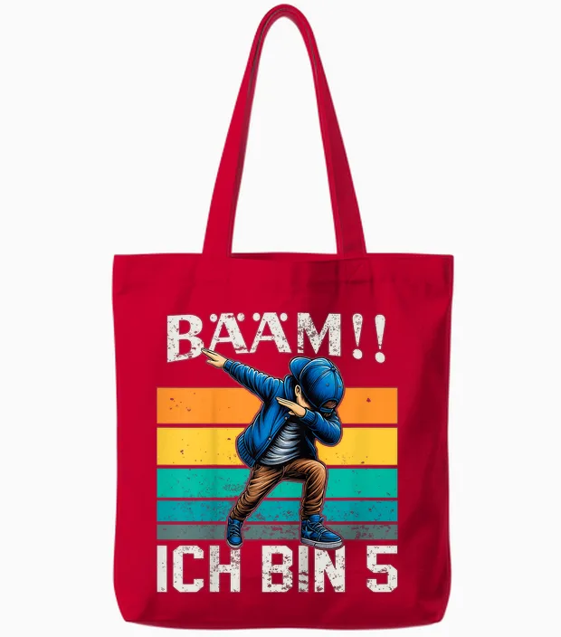 Kinder Geburtstag Dabbing Jungen Bääm Ich Bin 5 Jahre Tote Bags in Red