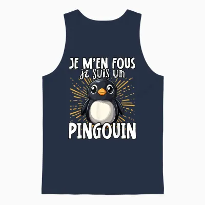 Je M'en Fous Je Suis Un Penguin - Cute Penguin T-Shirt, Black, S Unisex Tank Top - Navy
