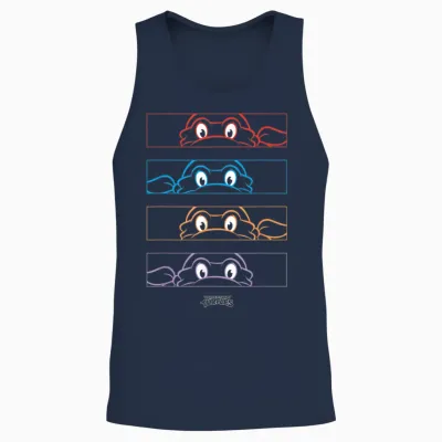 Teenage Mutant Ninja Turtles Group Line Art Face Mask Panels T-Shirt, Black Unisex Tank Top - Navy