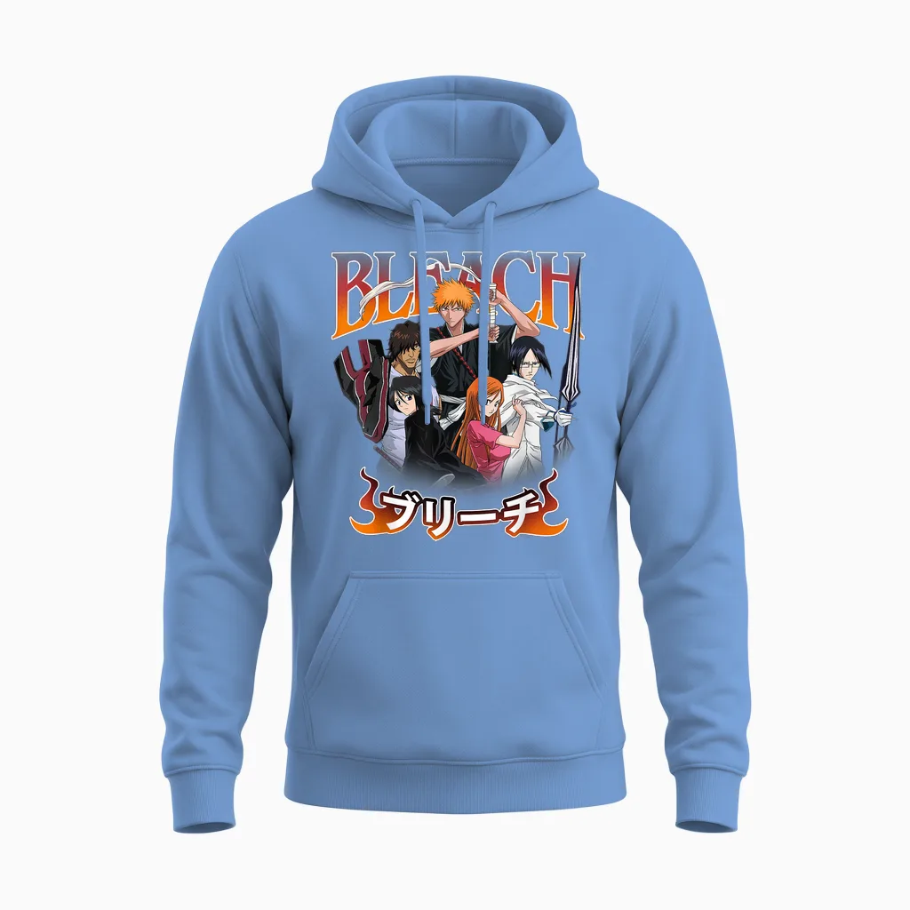 Bleach Team Ichigo and Ombre Logo Anime Unisex Hoodie in Carolina Blue
