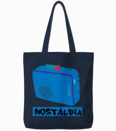 Retro Cassette Player Tote Bags - Navy