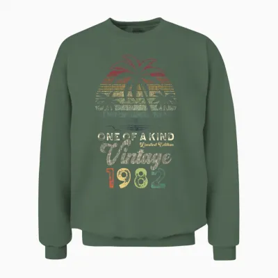 Vintage 1982 Anniversaire 44 Ans Palmiers Retro Unisex Sweatshirt - Military Green