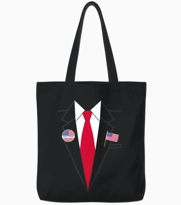 Donald Trump Suit and Tie Halloween Costume Long Sleeve Shirt, Black Tote Bags in Black