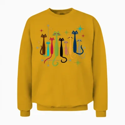 Vintage Retro Mid-Century Modern Look Cats 50s 60s Style Unisex Sweatshirt - Gold