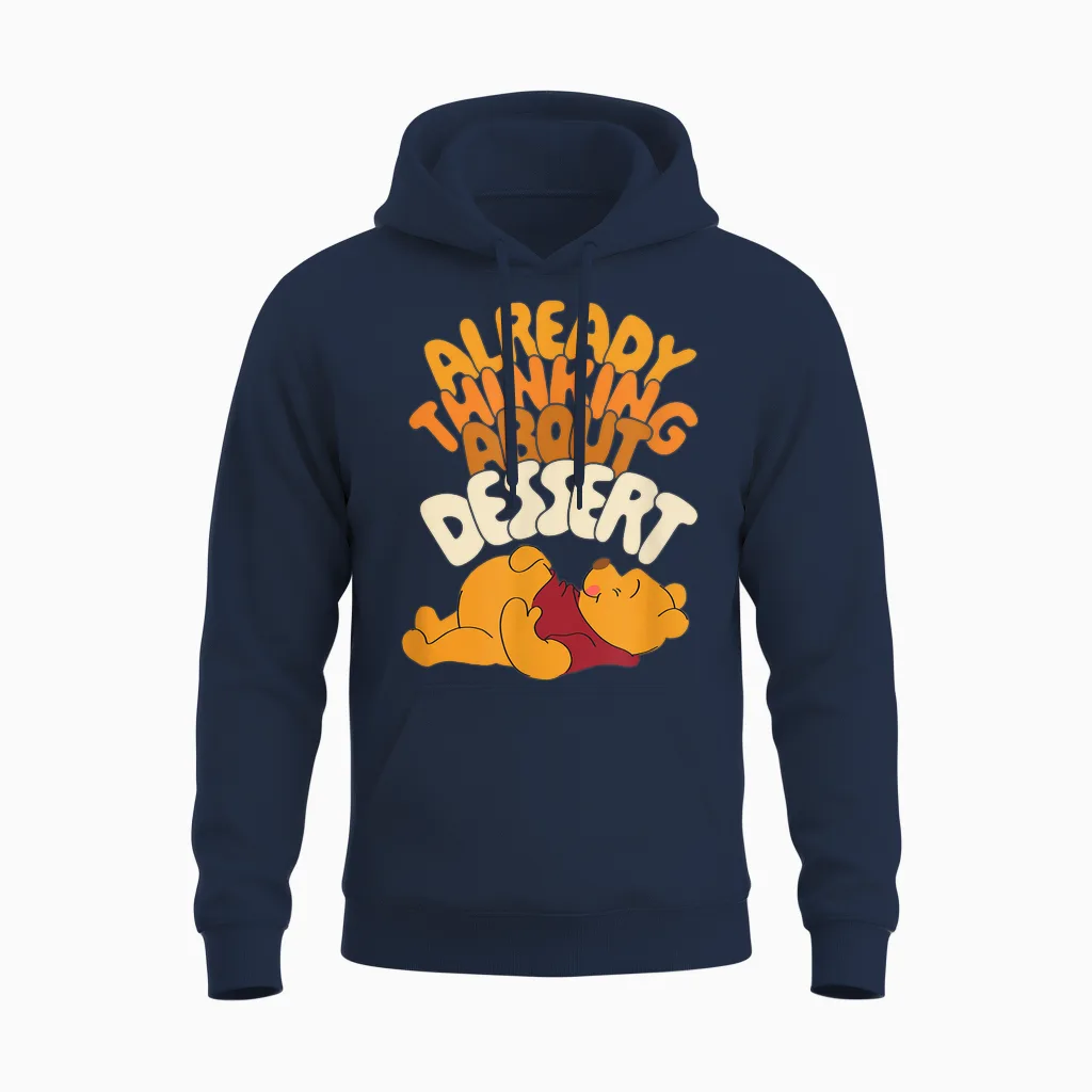 Amazon Essentials Winnie the Pooh Thanksgiving Already Thinking About Dessert Unisex Hoodie in Navy