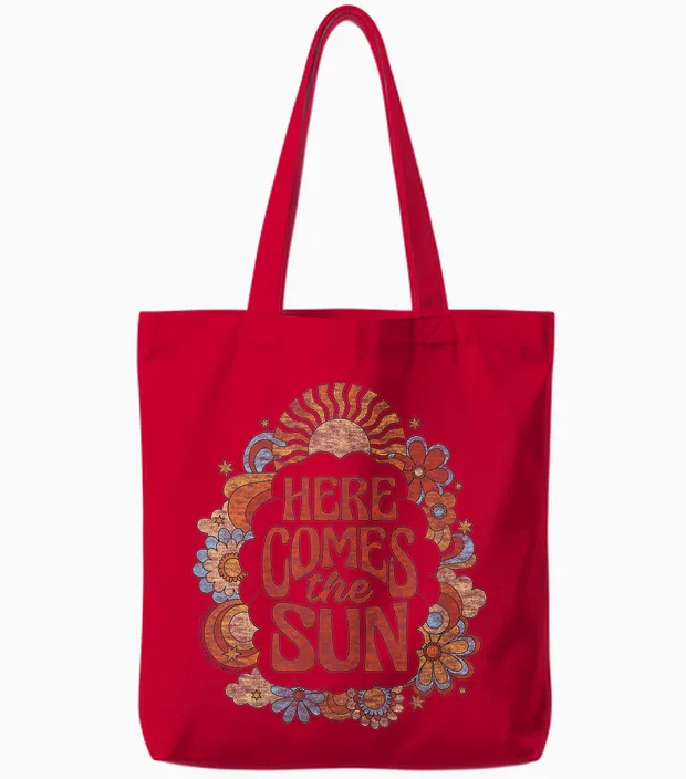 The Beatles - Here Comes the Sun Retro-Vintage-Blumen Tote Bags in Red