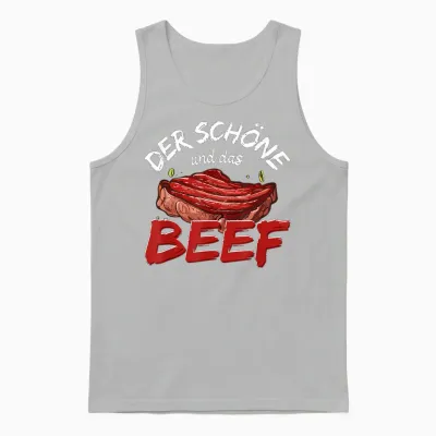 T-Shirt with German Text "der Schöne Und Das Beef Grillen" [german Language, Black Unisex Tank Top - Ash
