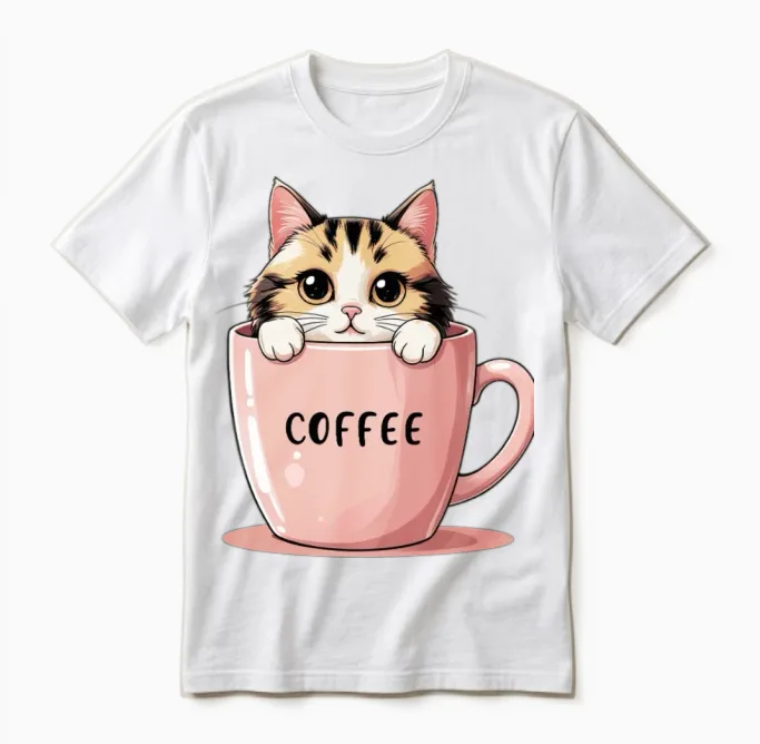 Cute Coffee Cat โ Perfect Morning Motivation Unisex T-Shirt in White