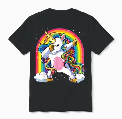 Dabbing Unicorn Rainbow Girls Kids Women Dab Unicorn Unisex T-Shirt - Black