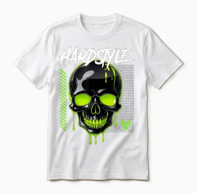 Hardstyle Rave Outfit Grüner Acid Skull Retro Unisex T-Shirt - White