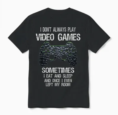 Funny Gamer Video Games Boys Teens T-Shirt - Classic Fit, Black, Cotton Blend Unisex T-Shirt - Black
