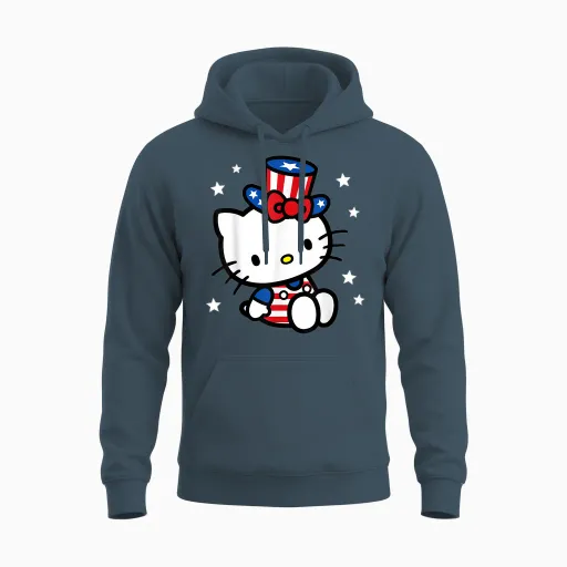 Hello Kitty American 4th of July Tee Shirt T-Shirt for Women Girls Kids Men Unisex Hoodie - Dark Heather