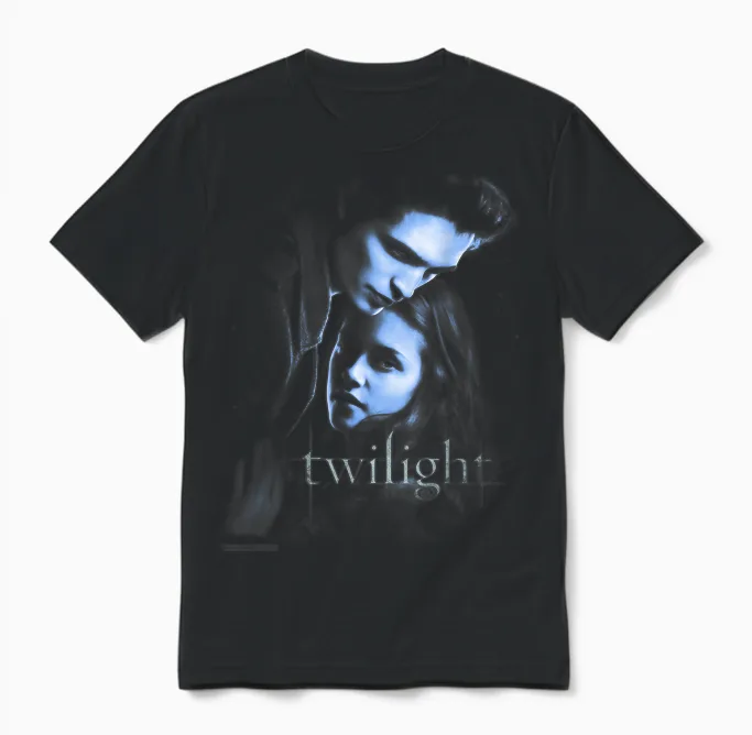 Twilight Hand Poster Edward and Bella Blue Embrace Movie Unisex T-Shirt in Black