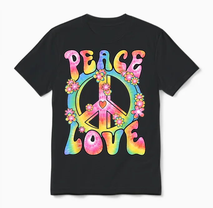Peace Love Hippie Costume Women's Men's 60s 70s Outfit T-Shirt, Black, S Unisex T-Shirt in Black