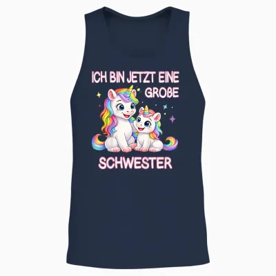 Kinder Mädchen Große Schwester Einhorn Motiv Süßes Regenbogen Unisex Tank Top - Navy