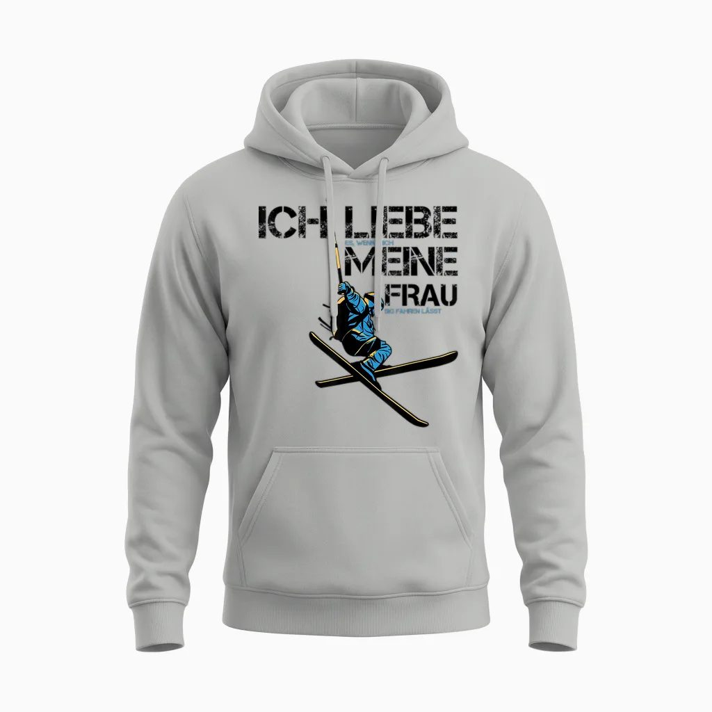 Ich Liebe Es Wenn Mich Meine Frau Ski Fahren Lässt Skifahrer Unisex Hoodie in Ash