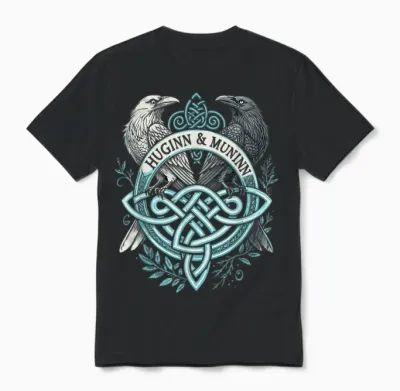 Odins Eyes Viking Raven Huginn & Muninn Ravens German T-Shirt, Black, S Unisex T-Shirt - Black