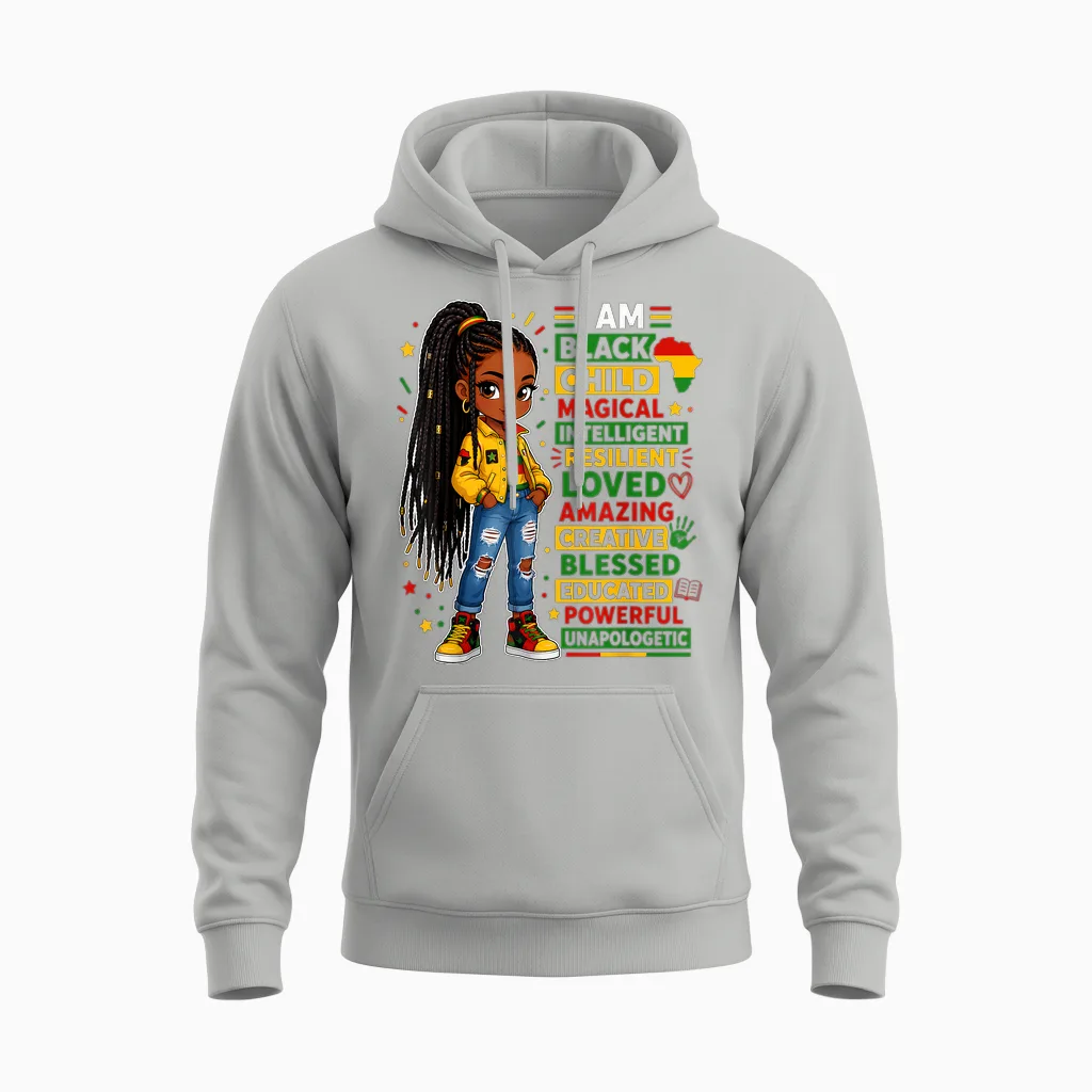 Juneteenth Shirts Girls I Am Black Child African American Unisex Hoodie in Ash