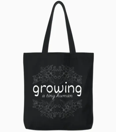 Growing a Tiny Human Pregnancy Announcement Mom Tote Bags - Black