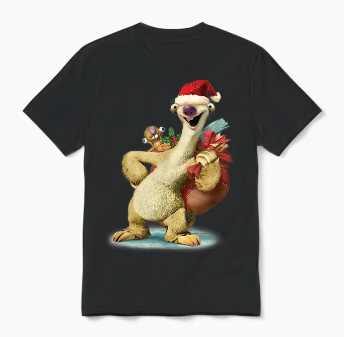 Ice Age Sid Prehistoric Santa for Christmas Holiday Unisex T-Shirt in Black