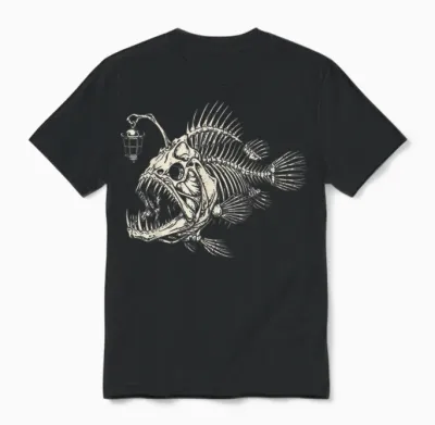Poisson-Pêcheur Squelette Effrayant Océan Unisex T-Shirt - Black