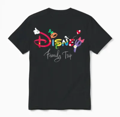 Disney Mickey & Friends Character Letters Disney Family Trip Unisex T-Shirt - Black