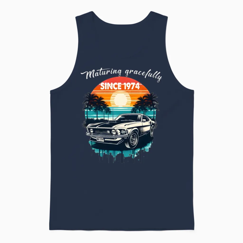 Maturing Gracefully Since 1974 Classic Car Unisex Tank Top in Navy