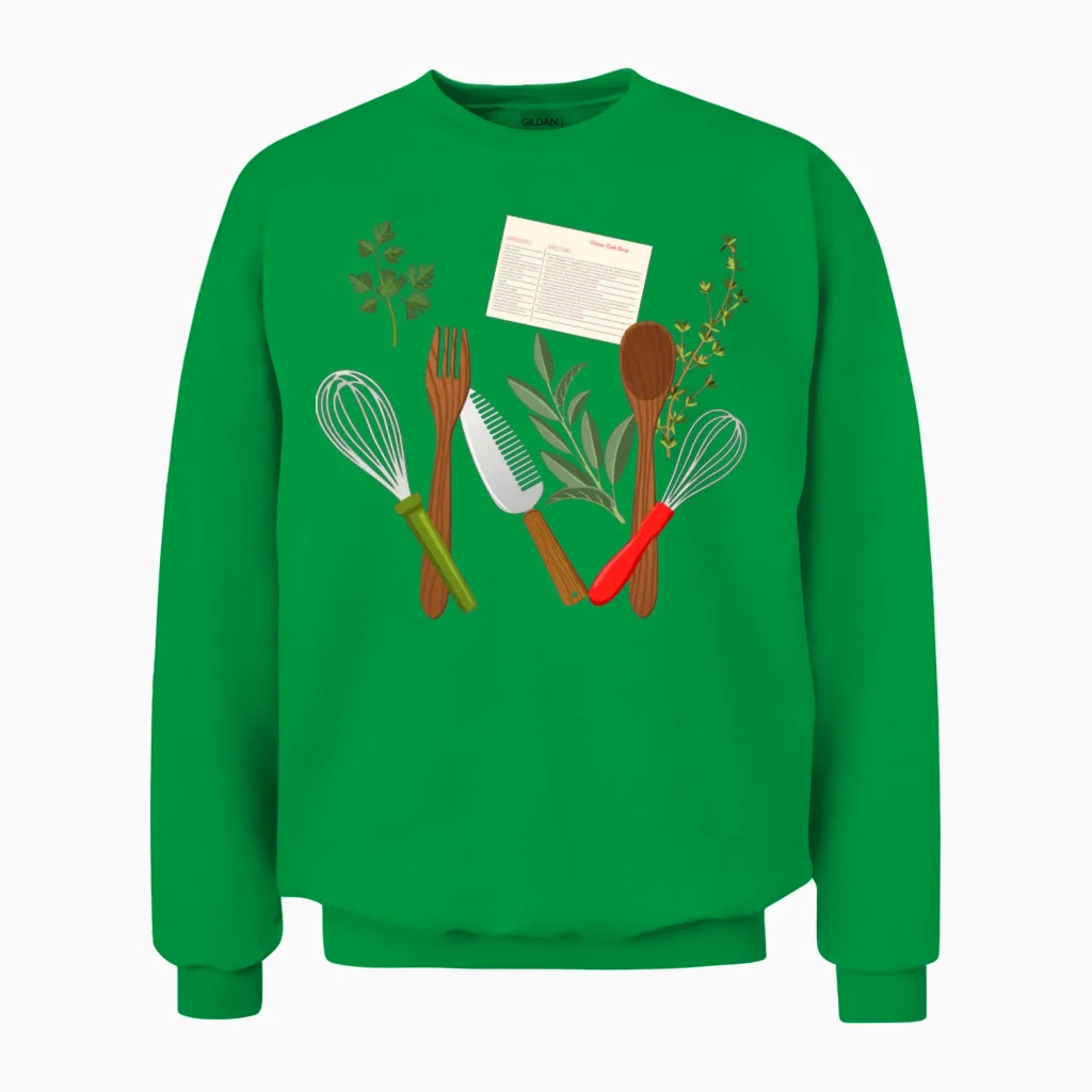 Retro Recipe Utensils Unisex Sweatshirt in Irish Green