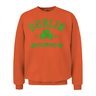 Dublin Ireland Est 988 Clover Leaf Shamrock S 1531 Unisex Sweatshirt - Orange