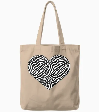Zebra Heart Pattern Funny Graphic Tote Bags - Natural