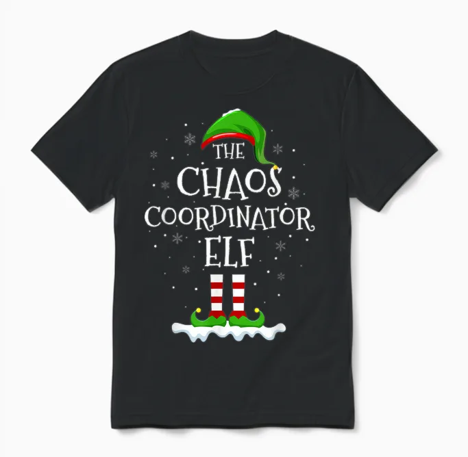 Chaos Coordinator Elf Squad Family Matching Christmas Elf Unisex T-Shirt in Black