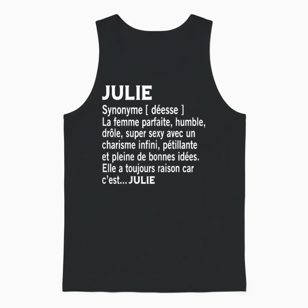 Woman Humour Gift Personalized Name Julie Definition T-Shirt, Black, Female X-Small Unisex Tank Top in Black
