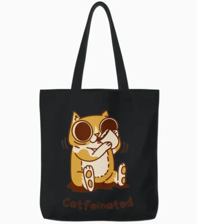 Catfeinated Tote Bags - Black