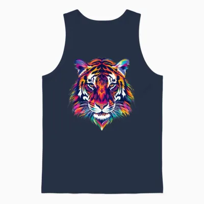 Colorful Tiger Animal Art Tiger Face Unisex Tank Top - Navy