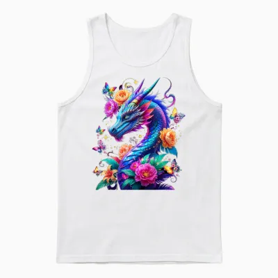 Watercolor Dragon Flowers Beautiful Art Colorful Graphic Unisex Tank Top - White