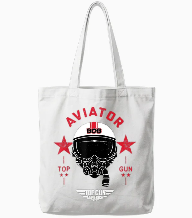 Top Gun Maverick Bob Aviator Helmet T-Shirt, Blue, S Tote Bags in White