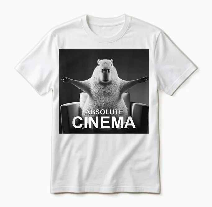 Capybara Absolute Cinema Meme Humour Unisex T-Shirt in White