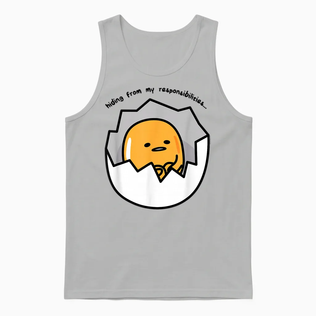 Gudetama the Lazy Egg Hiding from Responsibilities Unisex Tank Top in Ash