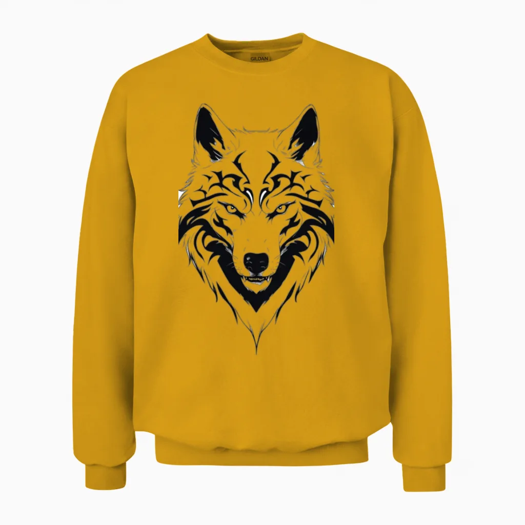 Minimalistic Black Wolf Design Unisex Sweatshirt in Gold