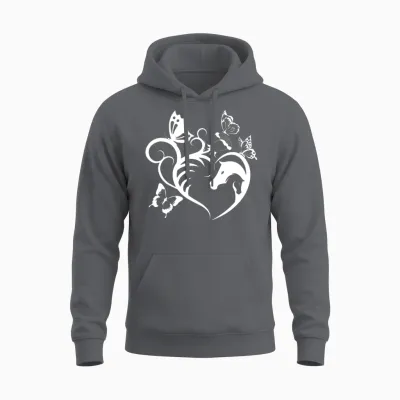 Animal Motif Horses Horse Portrait Heart Gift Unisex Hoodie - Charcoal